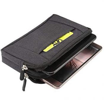 Funda Cinturón Horizontal Multiusos DFV para Samsung Galaxy Xcover FieldPro (2020) con 2 Compartimentos de Cremallera - Negra (16,5 x 9 cm)
