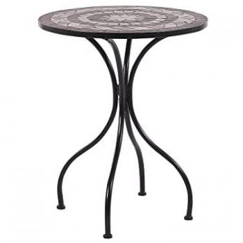 Mesa de balcón de metal negro con patrón mosaico azulejos vintage exterior Cariati, para 2 personas, fabricada en hierro