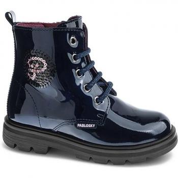 Botas de niña tipo militar en charol con detalle de lentejuelas - Modelo 425429p de la marca Pablosky