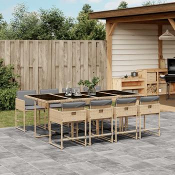 Set de almuerzo de jardín 9 piezas con cojines beige de mezcla de polyrattan