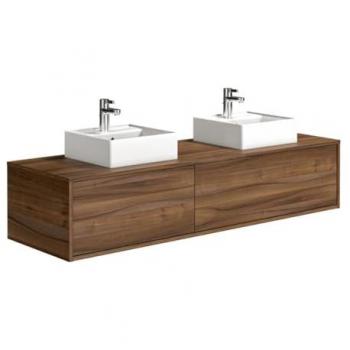 Mueble de baño flotante de doble lavabo en color natural oscuro - Ancho 150 cm - ISAURE II