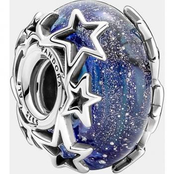 Charm Pandora de Cristal de Murano Galaxia y Estrella en Plata de Ley 790015C00