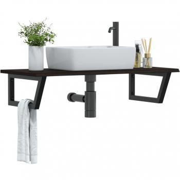 Estante de lavabo de pared de acero y madera maciza de roble