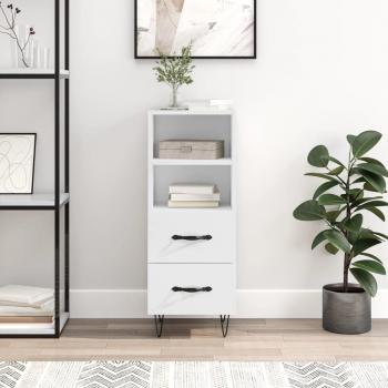 Aparador de madera contrachapada 34,5x34x90 cm con acabado blanco brillante, mueble de almacenaje para salón, armarios con puertas y cajón de madera, buffet moderno, armario auxiliar y armario