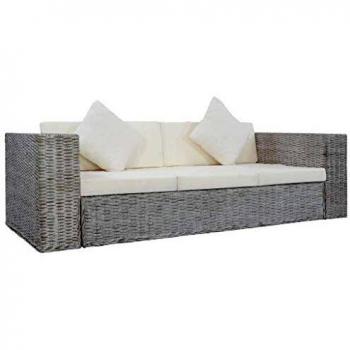 vidaXL Sofá de 3 plazas con acolchado, sofá de tres plazas, sofá de ratán, muebles de sofá, muebles de salón, muebles, muebles de oficina, gris, ratán natural