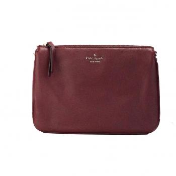 Kate Spade Jackson Cherrywood Leather Triple Gusset Crossbody Handbag Purse