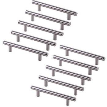 Emuca - Lote de 10 tiradores para mueble Ø12mm intereje 192mm en acero acabado níquel satinado,10 unidades