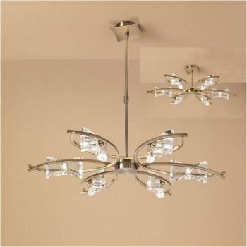 Luz de techo telescópica convertible Kromo 6 bombillas G9, latón envejecido