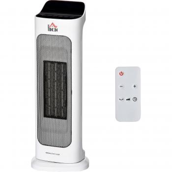 HOMCOM Calefactor Cerámico Torre 1000W/2000W con Mando a Distancia, Pantalla LED, 3 Modos de Viento, Temporizador 8 Horas, Termostato A