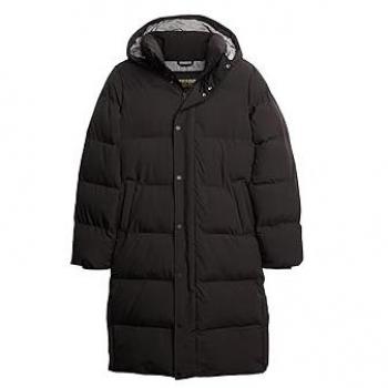 Chaqueta Puffer Longline con Capucha Negra para Hombre - Acolchada, Casual, Poliéster Reciclado, Sostenible