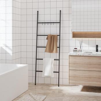 Puerta de toalla de escalera con 5 niveles en hierro negro 58 cm x 175 cm