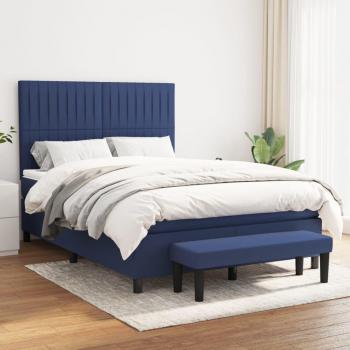 Cama box spring de muelles con colchón en tela azul 140x190 cm