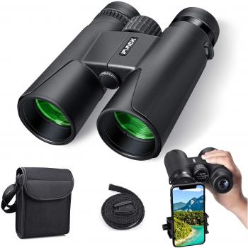 Prismáticos 10x42-Binoculares Profesionales,HD compactos con Soporte para teléfono Inteligente para observación de Aves, Camping-BAK4 Prisma Lente FMC con Correa para el Cuello …