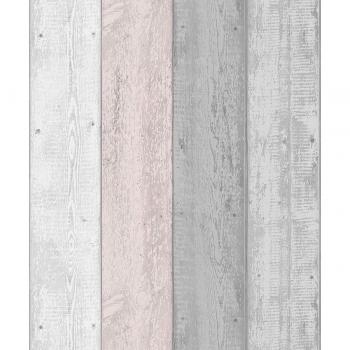 Papel pintado efecto madera pintada gris y rosa - Arthouse 902809