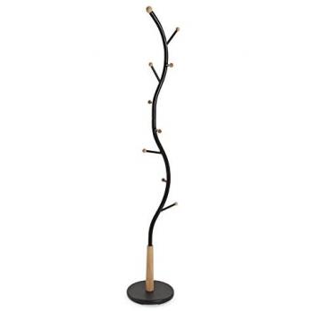 Perchero de Pie Minimalista Versa Sisak, 9 Ganchos, Medidas 179 x 32 x 32 cm, Material Metal y Madera, Color Negro y Marrón