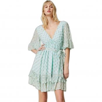 Green Lurex-Embellished Twinset Short Dress