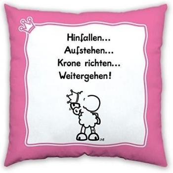 Sheepworld 43456 - Cojín, diseño de oveja con texto en alemán Hinfallen Aufstehen Krone richten Weitergehen