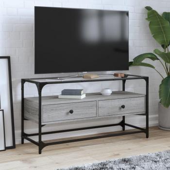 Mueble TV de cristal y madera de ingeniería gris Sonoma 98x35x51 cm