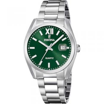 Reloj Festina Clásico F20707/8 para Hombre, Acero Inoxidable Plateado, Esfera Verde, Analógico