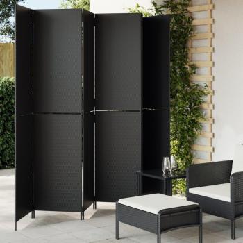 Biombo de 6 Paneles de Ratán Sintético Negro Plegable vidaXL