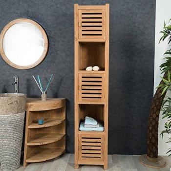 Columna de baño Wanda Collection en teca natural 2 m con 3 puertas, color marrón