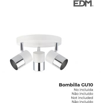 Lámpara de Techo EDM Moon 3 Focos GU-10 Halógena Cromo y Blanco Hueso 50W (20 x 7,6 x 12,6 cm)