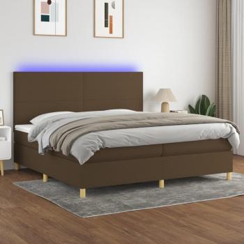 Cama box spring colchón con luces LED en tela marrón oscuro 200x200 cm