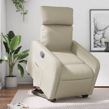 Sillón reclinable elevable eléctrico de cuero sintético en color negro, crema y marrón - vidaXL