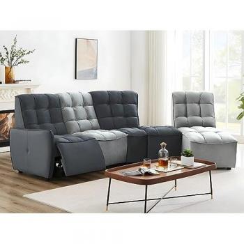 Sofá rinconera relax modular de terciopelo gris claro y antracita ALFORD
