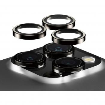 Protector de Lente de Cámara PanzerGlass Hoops para iPhone 15 Pro y 15 Pro Max - Metal Negro