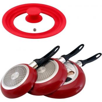 San Ignacio Set de 3 Sartenes Antiadherentes con Revestimiento de Mármol y Tapa Universal de Vidrio, Diámetros de 16/20/24 cm