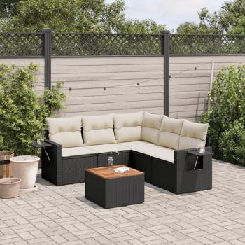 6-Piece Black Poly Rattan Garden Sofa Set with Cushions