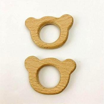 2pcs Mordedor de madera animal de madera en forma de juguetes para la dentición de suspensión realizada en madera de haya colgantes del encanto del bebé Teether Juguetes de bricolaje Accesorios