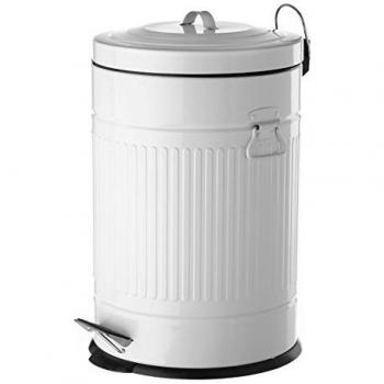 Papelera industrial blanca de acero para cocina, 20 litros, dimensiones 31 x 35 x 49 cm, diseño retro y acabado en acero galvanizado