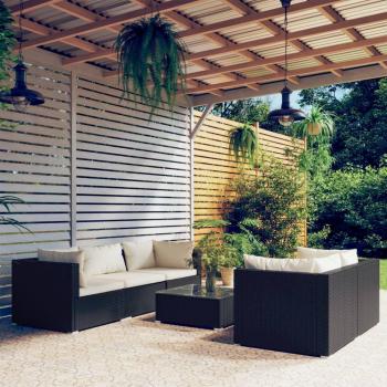 Set de Sofás de Jardín 6 Piezas con Cojines en Ratán Sintético Negro