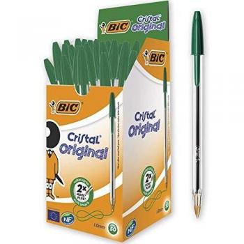 BIC 8373629 Cristal Original - Caja de 50 unidades, bolígrafos punta media 1.0 mm, color verde