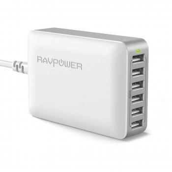 RAVPower Cargador USB 60W 12A 6-Puertos, Cargador de Red con Tecnología iSmart Compatible con iPad, HTC, LG, Huawei y Más