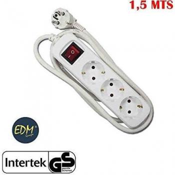 EDM 41009 Base Multiple 3 Tomas Schuko con Interruptor, Multicolor, 1.5 m