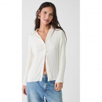 Ecru XS Pleated Satin Shirt