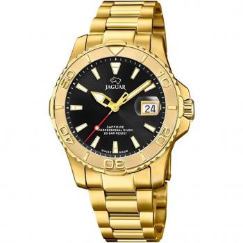 Reloj Jaguar Couple Diver J971/3 para Hombre, Esfera Negra, Acero Dorado