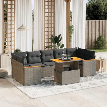 8-Piece Grey Poly Rattan Garden Sofa Set with Cushions
