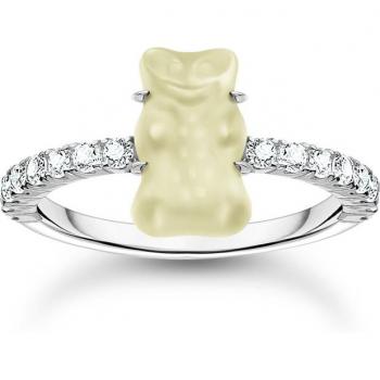 Thomas Sabo Sterling Silver Ring with Mini Gold Bear and Zirconia Stones
