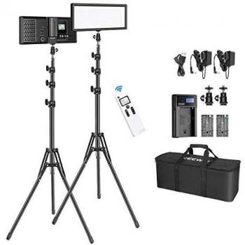 Neewer 2-Pack 2,4G T120 LED Video Luz Regulable Bi-Color 3200-5600K Panel Luz con Pliegue Inverso 150cm Soporte de Luz Batería Cargador Bolsa Iluminación de Video Kit para Youtube Transmisión en Vivo