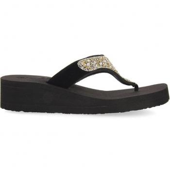 Chanclas Gioseppo Negras de Cuña con Detalle de Pedrería Multicolor para Mujer