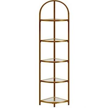 Estantería de esquina moderna de 5 niveles, soporte para plantas, estantes de cristal, dorado o negro