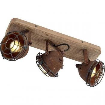 Plafón industrial óxido madera orientable 3-luces - GINA, tipo: plafón industrial, características: acero alargada, adecuado para LED, máximo 3 x 25 Watt