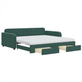 Sofá cama nido con cajones de terciopelo verde oscuro 100x200 cm