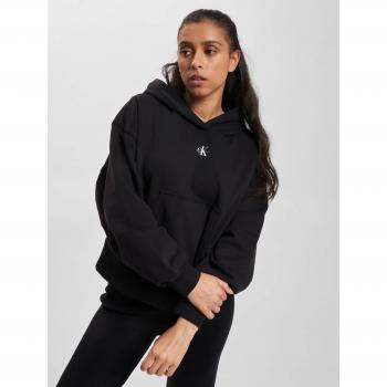 Calvin Klein Jeans Micro Monologo Hoodie Women's Sweatshirt in Black, Size M, Brushed Black Cotton, Long-Sleeve