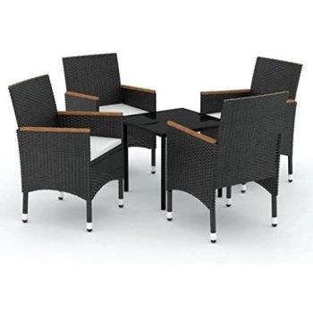 Set de Comedor de Jardín 5 Piezas con Cojines Negros