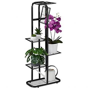 Estantería Metálica para Plantas, Soporte de Macetas con 6 Baldas, Interior y Exterior, 107 x 44 x 24 cm, Color Negro - Relaxdays